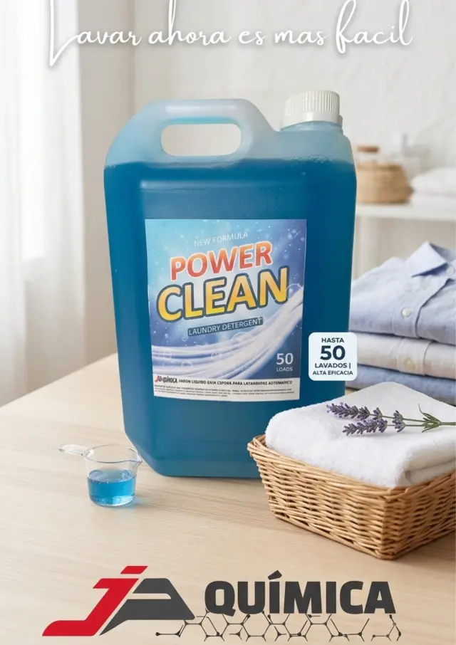 Jabón Liquido Power Clean, para lavado de ropa y platos.